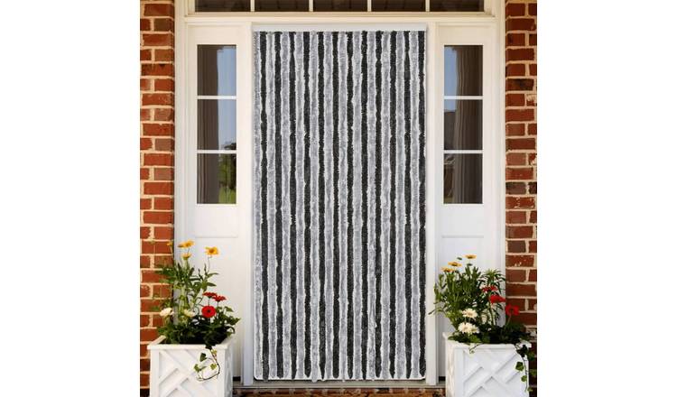 Walplus Chenille Fly Door Curtain - Grey and Black - 100 x 220 cm