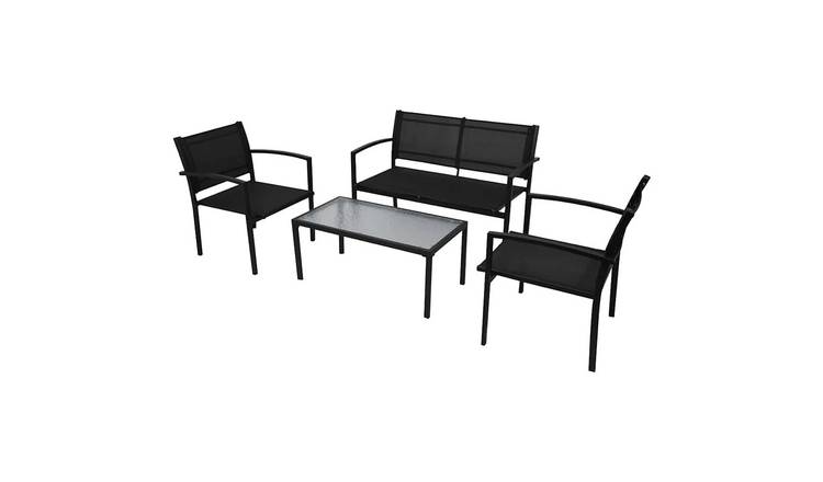 Walplus 4 Piece Textilene Garden Lounge Set - Black - 85 x 45 x 38 cm
