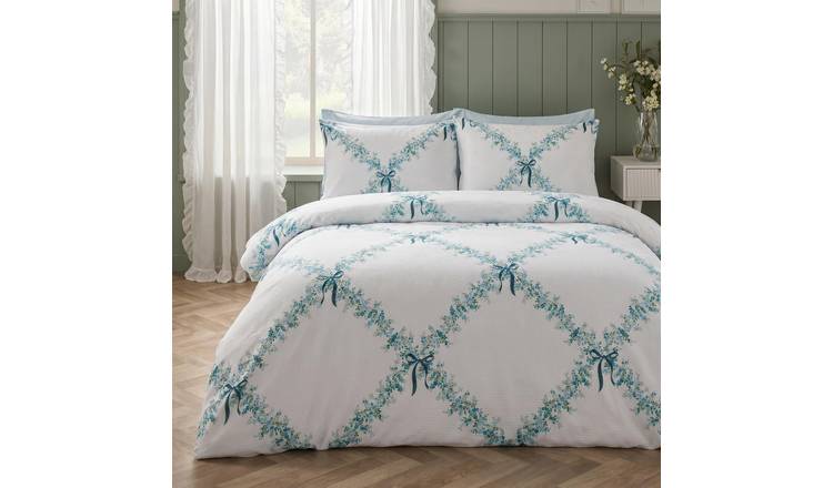 OHS Floral Lattice Waffle Duvet Cover Set Bedding - Ivory - Double