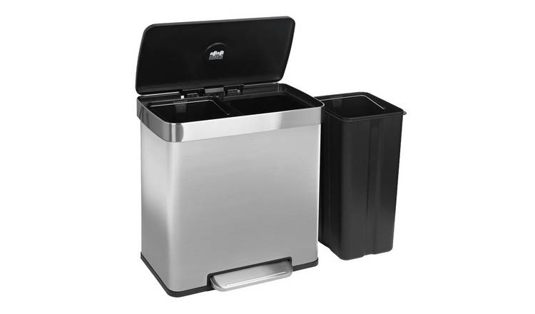 Harbour Housewares Stainless Steel Double Kitchen Pedal Bin - 60L - Brushed