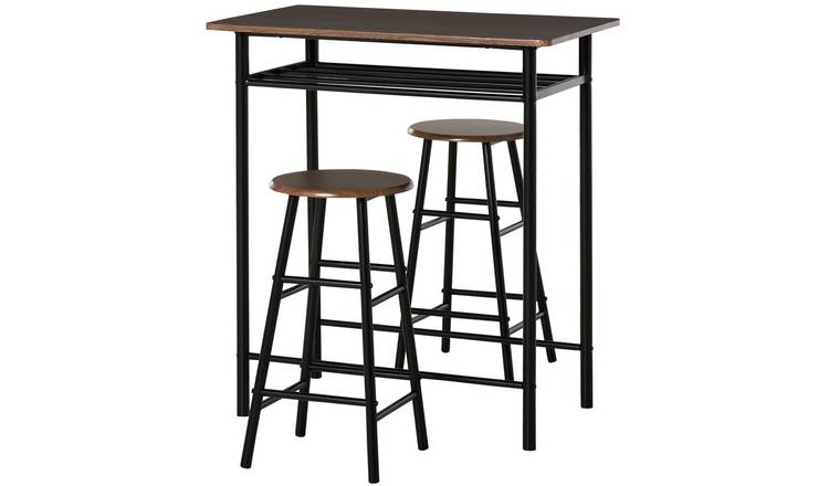 HOMCOM 3 Piece Bar Table and 2 Stools Set with Storage Shelf - Black