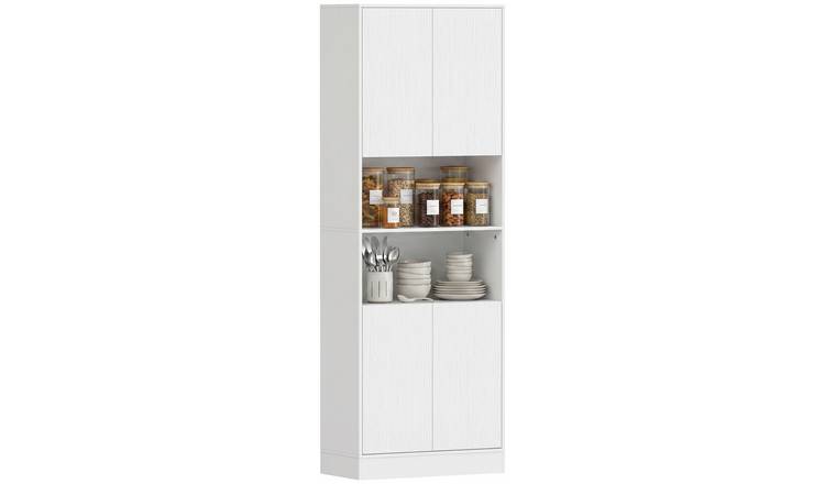 HOMCOM 170 cm Tall Kitchen Cupboard with Soft Close Hinges - White Wood Effect