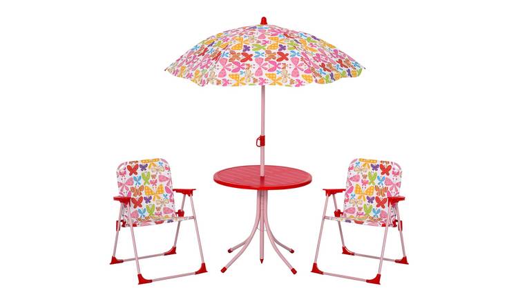 Outsunny Butterfly Removable Adjustable Parasol Kids Bistro Set - Pink