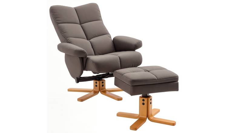 HOMCOM PU Leather Swivel Recliner Chair with Footstool - Brown