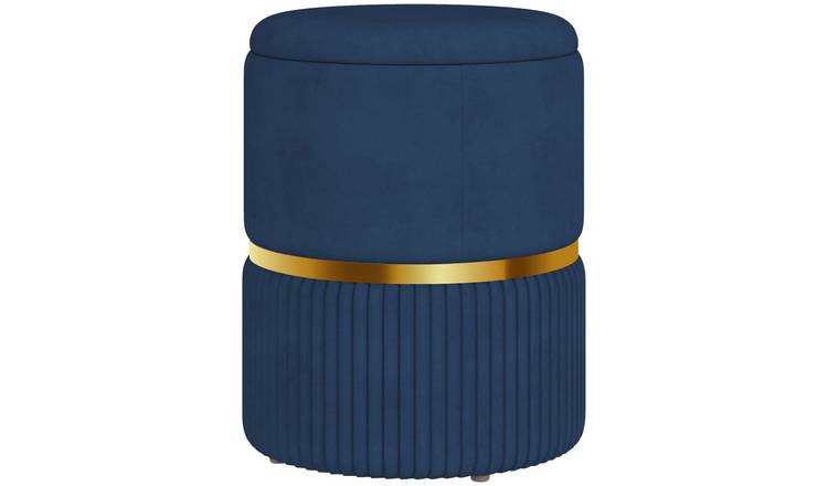 HOMCOM Round Velvet-feel Fabric Upholstered Vanity Stool - Dark Blue