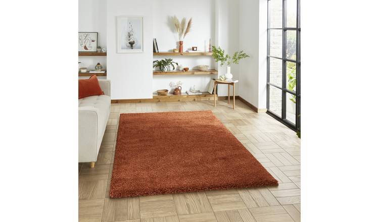 Mega Flooring Orange Shaggy Plain Rug - 80 x 150cm
