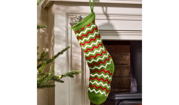 Dibor Knitted Zig-Zag Christmas Stocking - Green