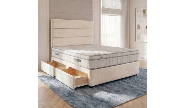Somnior Regent Velvet Small Single 2 Draw Pocket Mattress Divan Bed Set - Ivory