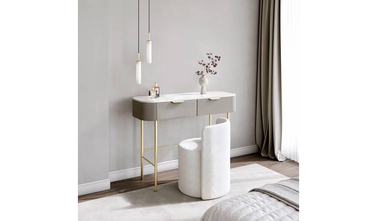 CARME Home Imogen Mocha Dressing Table & Lottie Bouclé Stool