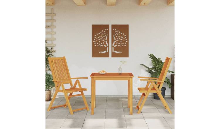 Walplus 3 Piece Acacia Wood Folding Garden Dining Set - Brown - 85 x 85 x 74 cm