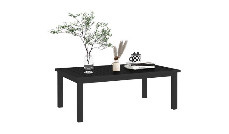 Outsunny Aluminium Garden Side Table with Slat Tabletop - Black