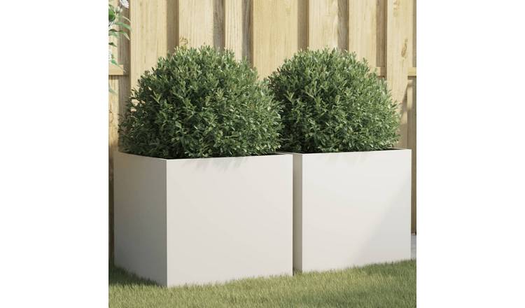 Walplus Pack of 2 Steel Garden Planter - White - 49 x 47 x 46 cm
