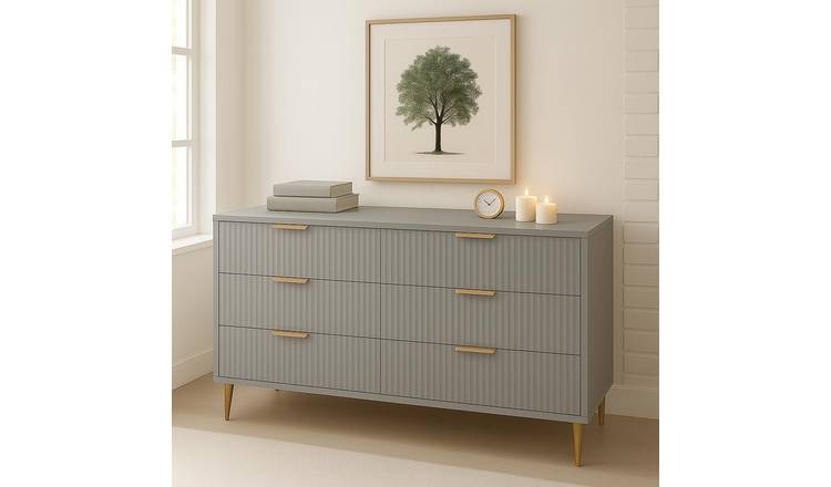 Home Treats Ridged 6 Drawer Chest - Taupe