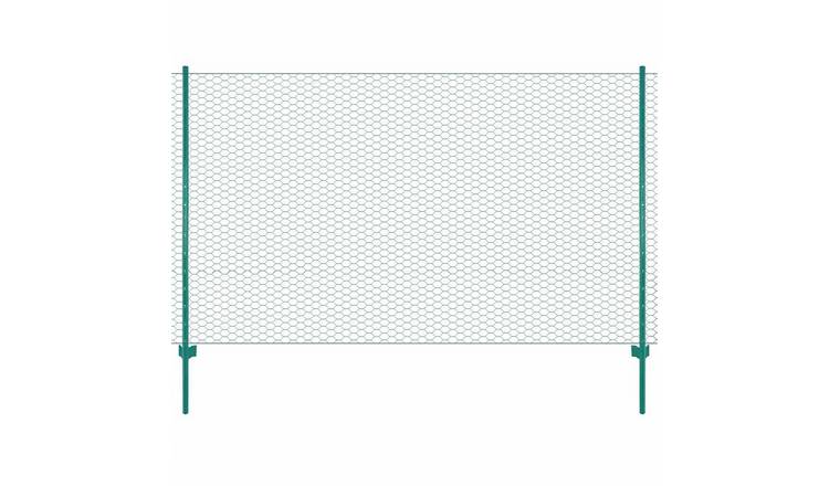 Walplus Powder Coated Steel Wire Mesh Fence with Posts - Green - 25 x 1.5 m