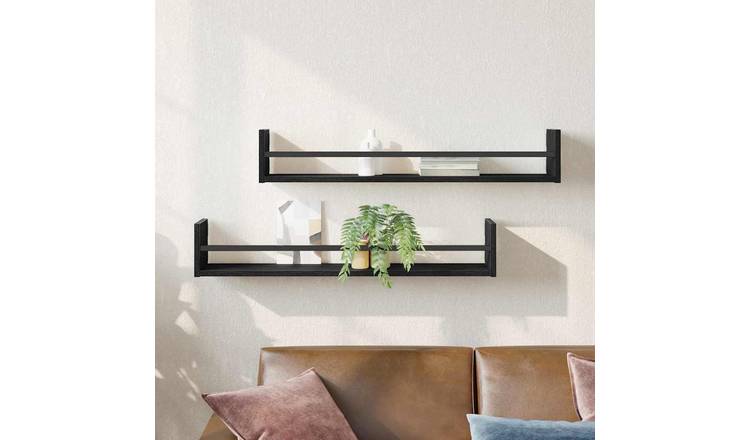 Walplus Pack of 2 Wall Shelf - Dark Oak - 80 x 16 x 14 cm