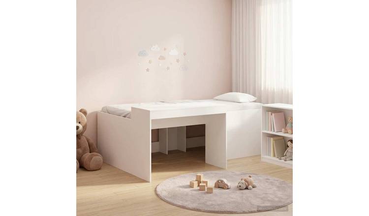 Walplus Engineered Wood Small Single Kids Loft Bed with Desk - White