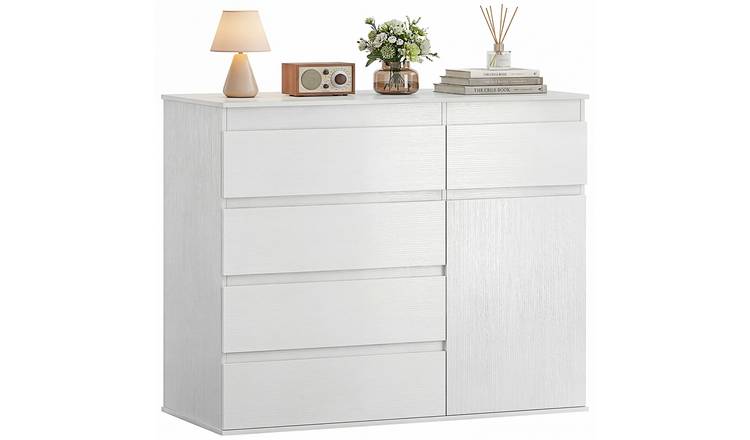HOMCOM Modern Adjustable 5 Drawer Chest - White