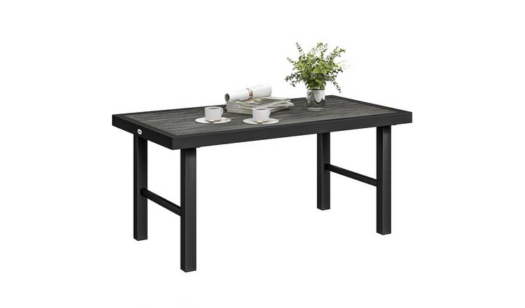 Outsunny Metal Garden Side Table with Spc Woodgrain Tabletop - Dark Grey