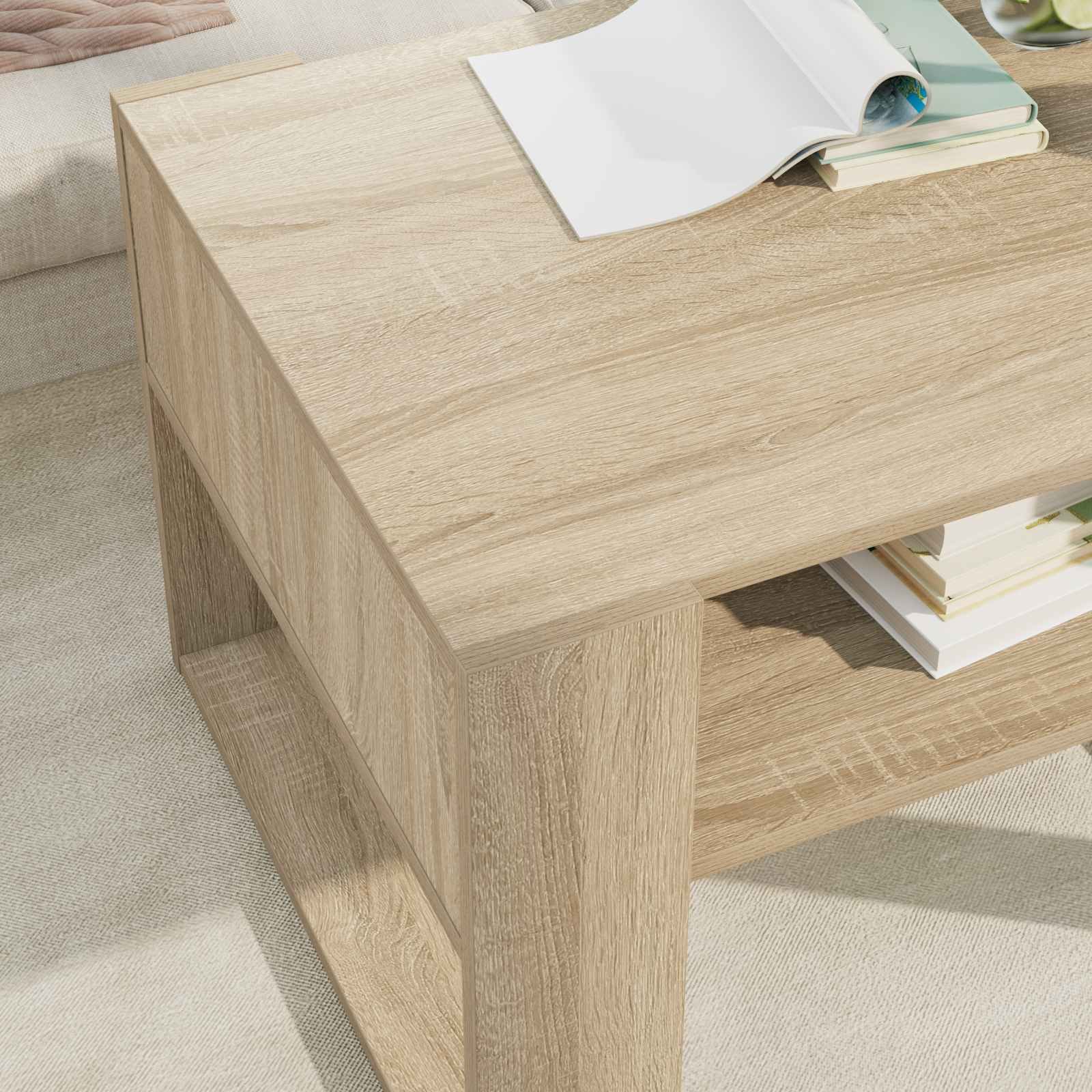 Walplus Engineered Wood Coffee Table - Sonoma Oak - 66 x 53 x 45 cm - Image 3