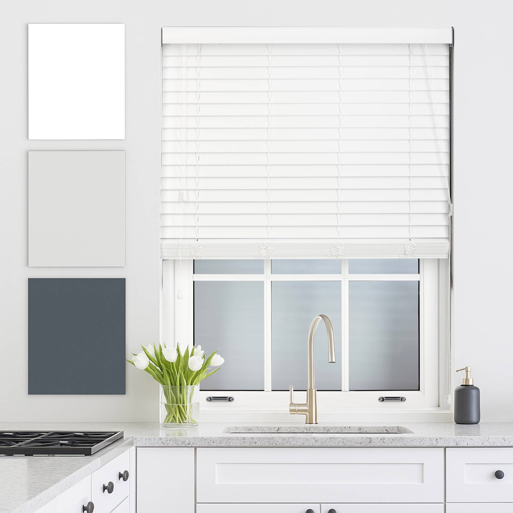 Furnished White Faux Wood Venetian Blind with String - 180 x 150cm - Image 1
