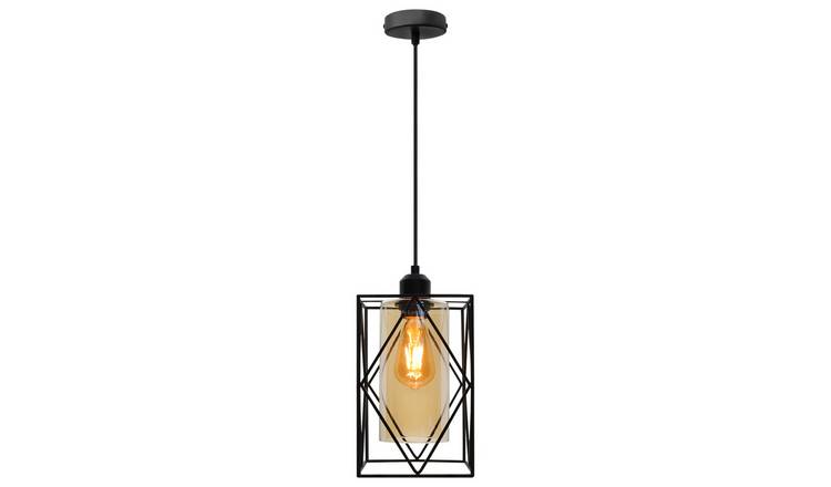 Energy Light Bulbs Rectangular Cage Ceiling Pendant Light - Black