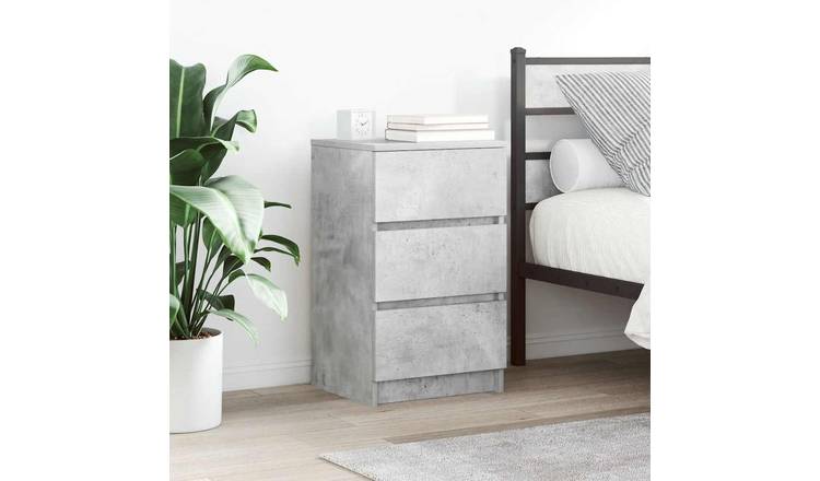 Walplus Pack of 2 3 Drawer Bedside Cabinet - Stone Grey - 39 x 35 x 65 cm
