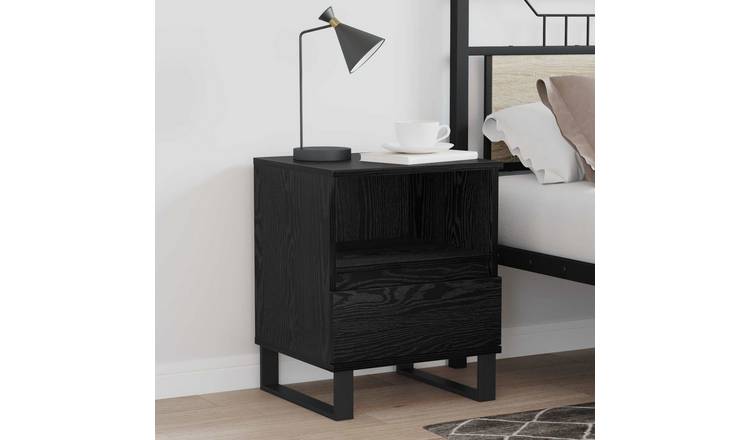 Walplus 1 Drawer Engineered Wood Bedside Cabinet - Dark Oak - 40 x 35 x 50 cm