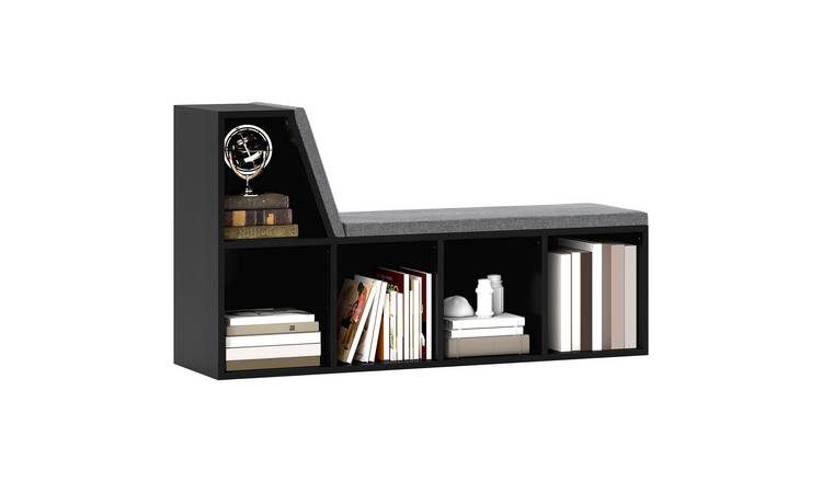 HOMCOM Storage Bookcase with Cushioned Reading Seat - Black