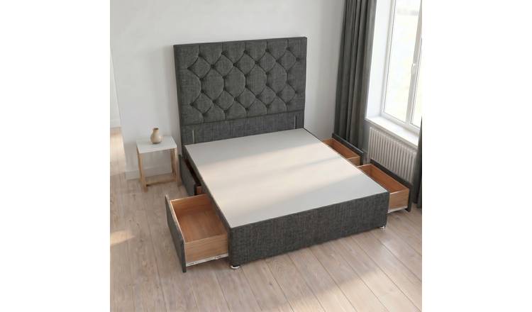 Somnior Diamante Linen 4FT6 Double 4 Drawer Divan Bed Base - Charcoal