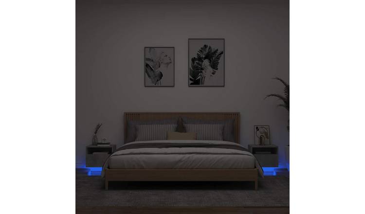 Walplus Pack of 2 LED Bedside Cabinet - Stone Grey - 40 x 39 x 37 cm