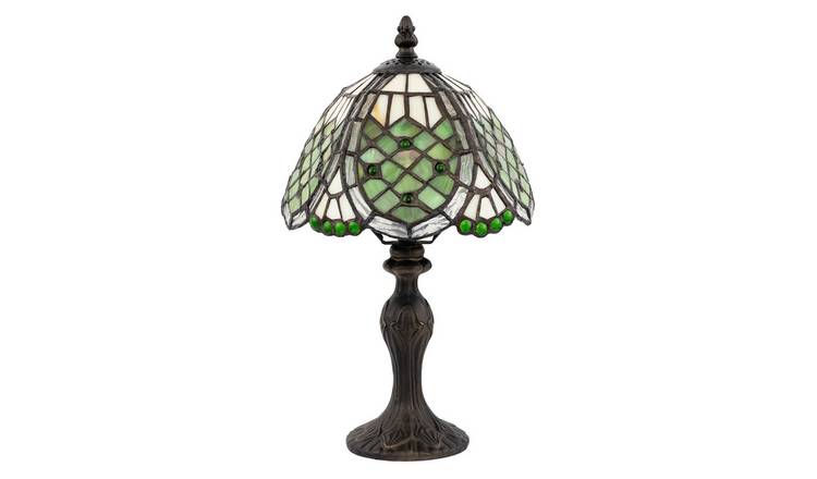 Happy Homewares Green Hand Crafted Round Beaded Tiffany Table Lamp - 20cm
