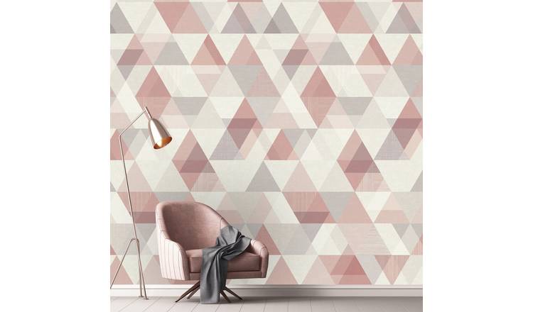 Grandeco Geo Shapes 3 lane Repeatable Textured Wallpaper Mural  - Pink