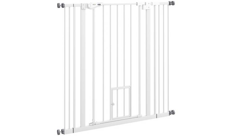 PawHut Auto Close Cat Flap Dog Gate - 74-101cm x 104cm - White