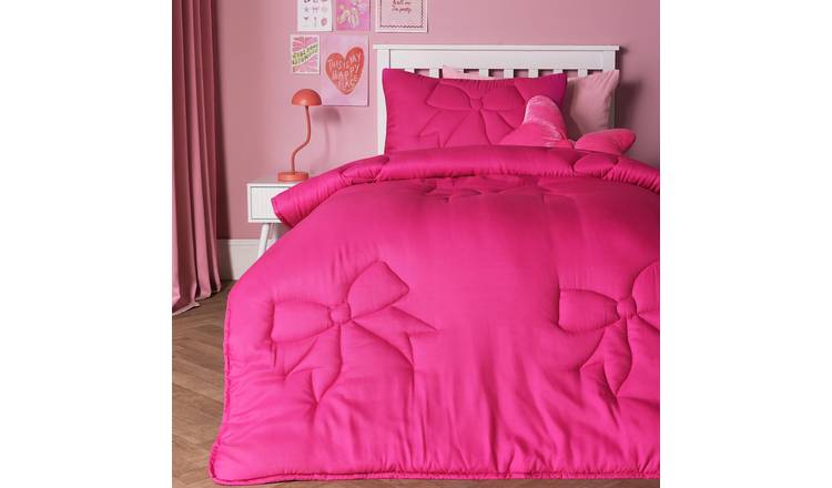 OHS Hot Pink Bow Quilted 7.5 Tog Coverless Duvet Bedding Set - Single