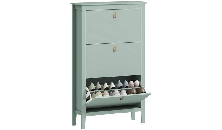 HOMCOM 3 Drawer Narrow Shoe Storage Cabinet with Adjustable Shelves - Green