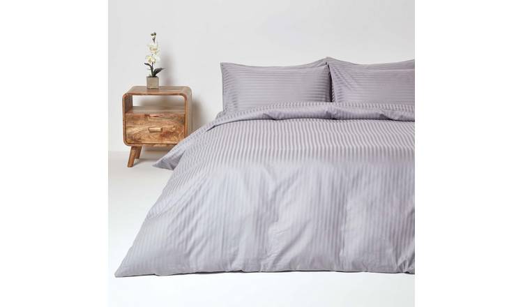 Homescapes Egyptian Cotton Grey Satin Stripe Bedding Set - Single