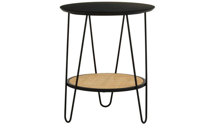 Orsina Rattan MDF Side Table With Hairpin Legs - Black