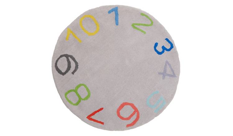 Orsina Grey and Assorted Kids Number Round Rug - 100cm Diameter