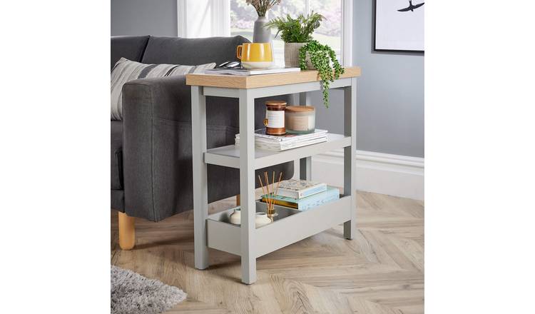 Home Source Avon Slim Slide Table with 3 Shelves - Grey