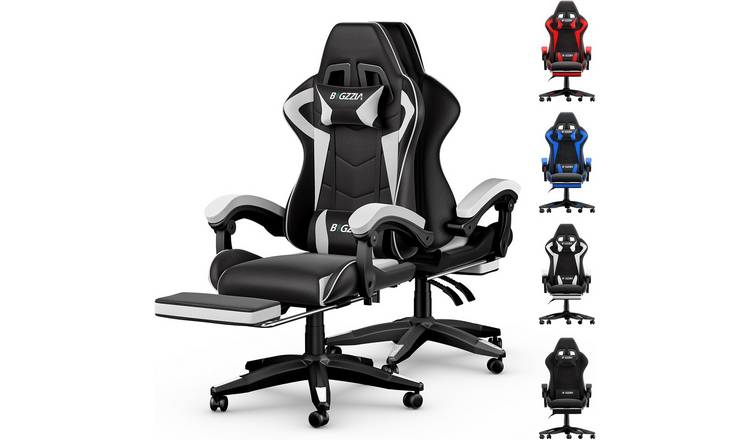 Rattantree Faux Leather Reclining Gaming Chair - White & Black