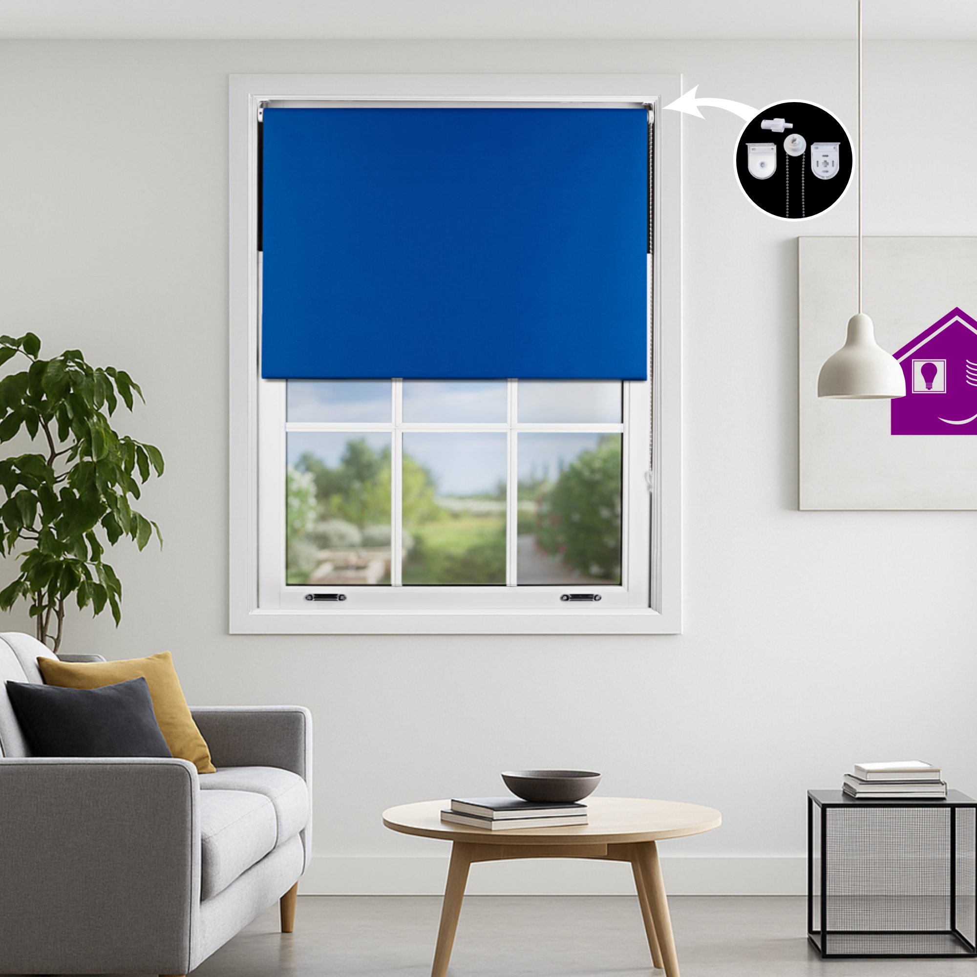 Furnished Blue Blackout Roller Blind with Metal Fittings - 155 x 210cm - Image 1