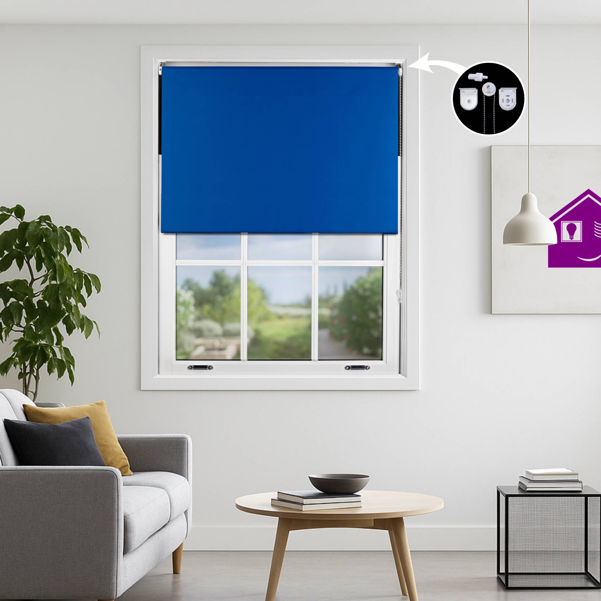 Furnished Blue Blackout Roller Blind with Metal Fittings - 155 x 210cm - Image 1