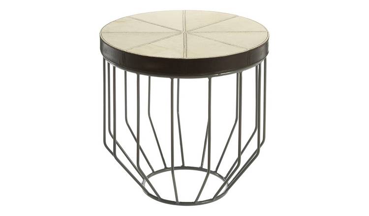 Orsina Kensington Townhouse Hair on Leather Round Side Table – Grey