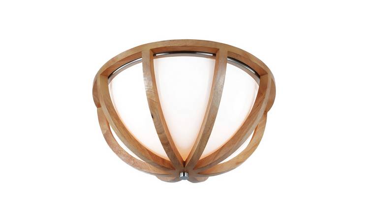 Elstead Allier Flush Ceiling Light - Light Wood/Brushed Steel