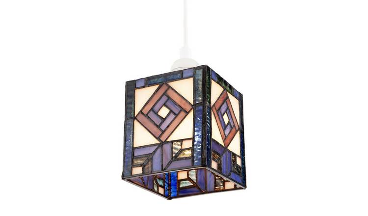 Happy Homewares Blue Art Deco Tiffany Square Box in Blue Pendant Shade - 11cm