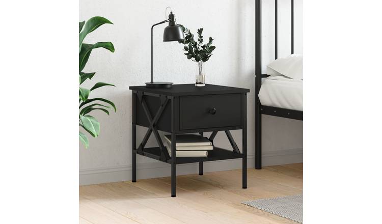 Walplus Engineered Wood Bedside Table - Black - 40 x 42 x 45 cm