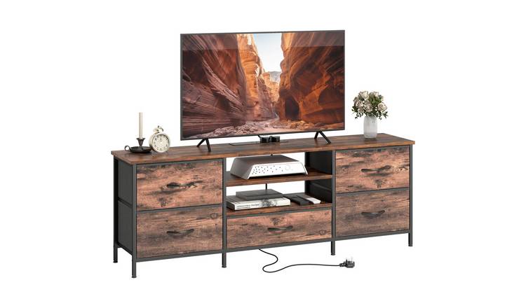 HOMCOM 5 Drawers Charging Station Industrial TV Unit - Rustic Brown