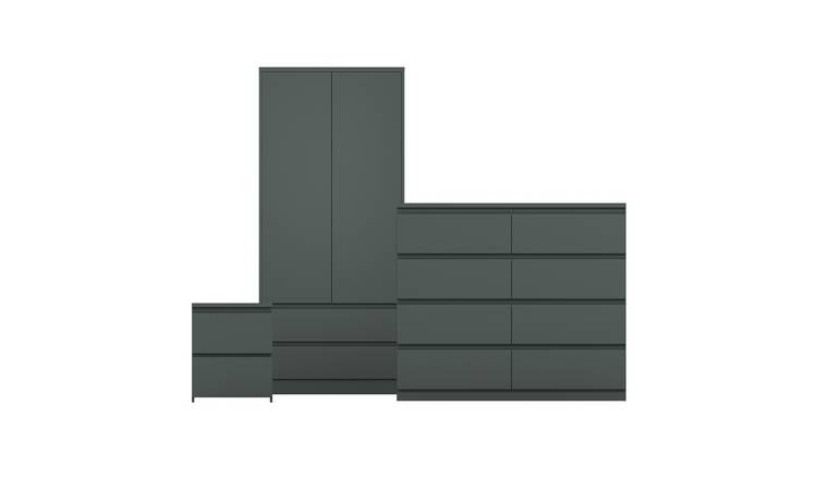 Vida Designs Denver Bedroom Set (Bedside, 8 Drawer Chest, 2x2 Wardrobe) - Green