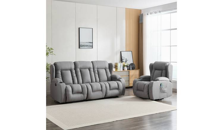 Furniture Online Caesar Electric Recliner Fabric 1+3 Seater Sofa Set - Grey
