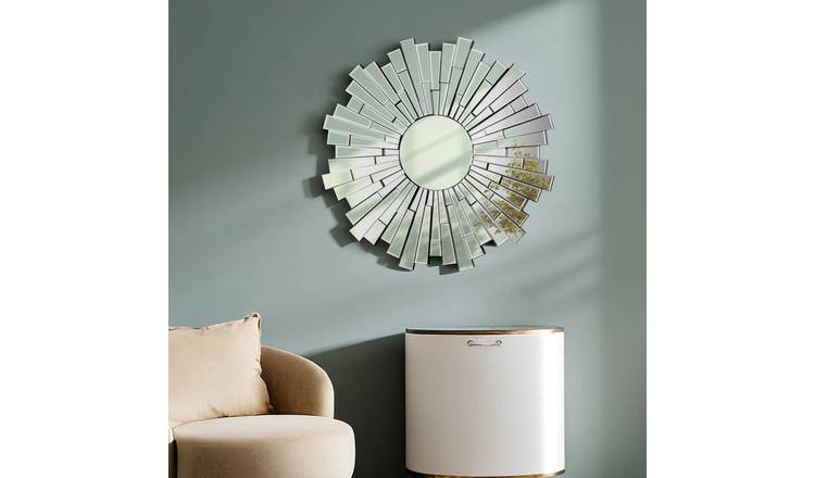 Orsina Glitzy Sunburst Round Wall Mirror – Silver